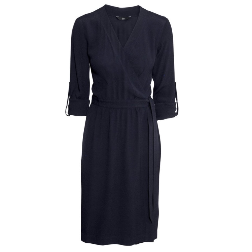 New H&M Wrap-style little black dress midi XS 2